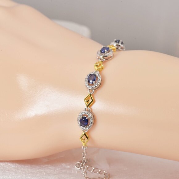 Natural Blue Sapphire 925 Sterling Silver Bracelet 7" - Picture 3 of 4